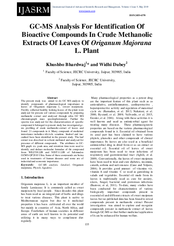 (PDF) GC-MS Analysis For Identification Of Bioactive Compounds In Crude ...