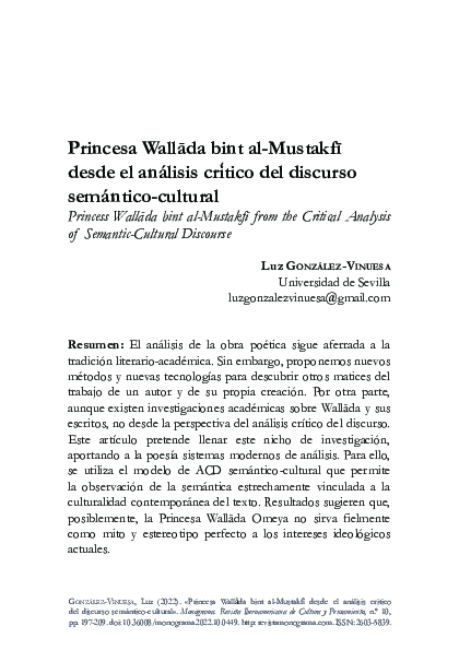 (PDF) Princesa Wallāda bint al-Mustakfī desde el análisis critico del ...
