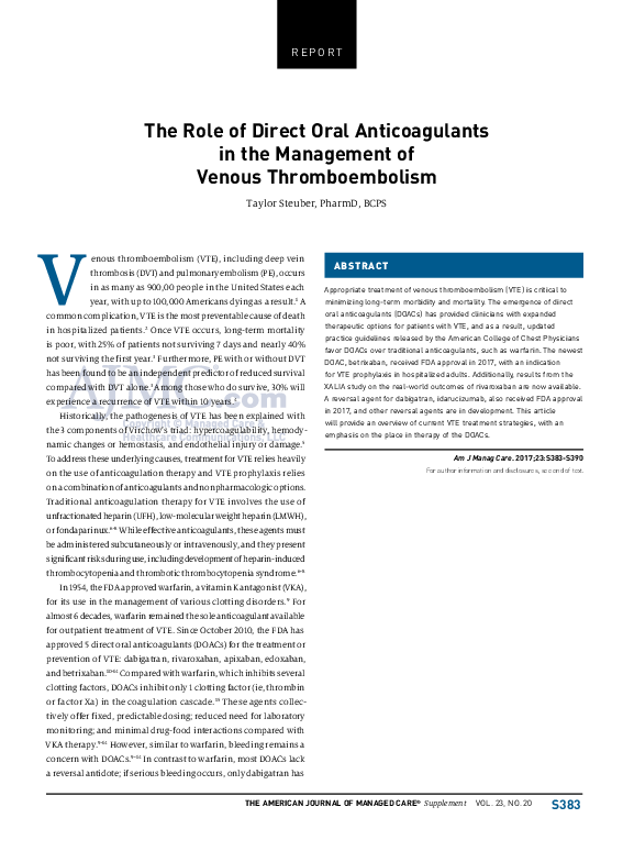 (PDF) The role of direct oral anticoagulants in the management of ...