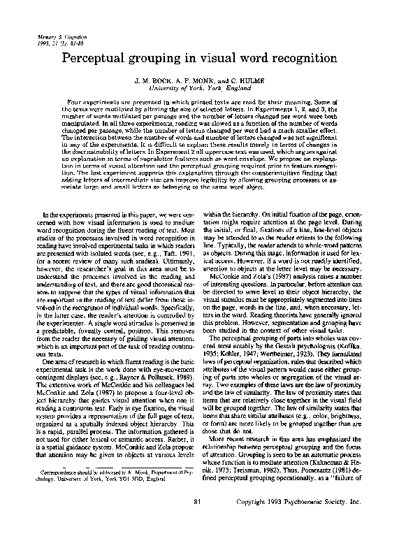 (PDF) Perceptual grouping in visual word recognition