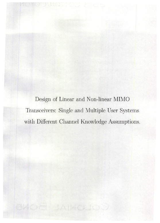 (PDF) Design of Linear and Non-Linear MIMO Transceivers: Single and ...