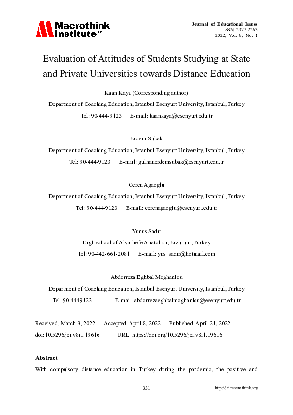 (PDF) Evaluation of Attitudes of Students Studying at State and Private ...