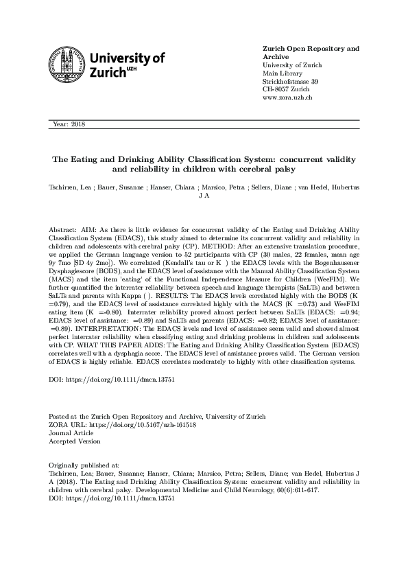 (PDF) The Eating and Drinking Ability Classification System concurrent