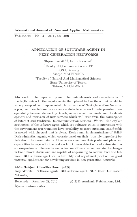 (PDF) Application of Software Agent in Next Generation Networks