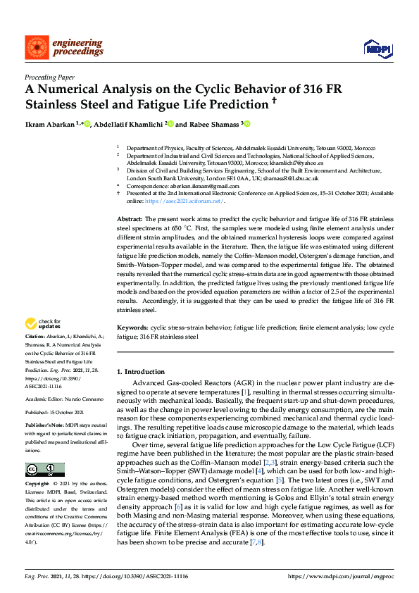 (PDF) A Numerical Analysis on the Cyclic Behavior of 316 FR Stainless ...