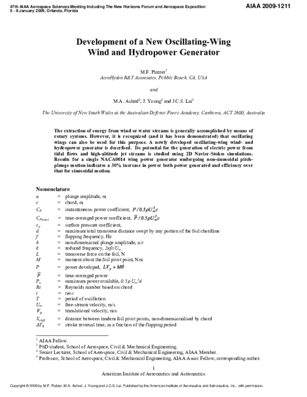 (PDF) Development of a New Oscillating-Wing Wind and Hydropower Generator