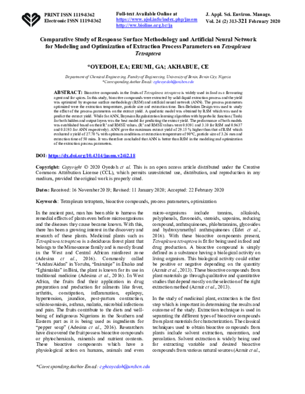 (PDF) Comparative Study of Response Surface Methodology and Artificial ...