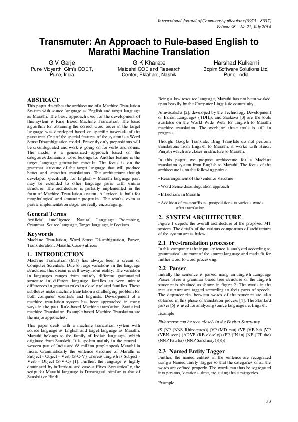 (PDF) Transmuter: An Approach to Rule-based English to Marathi Machine ...