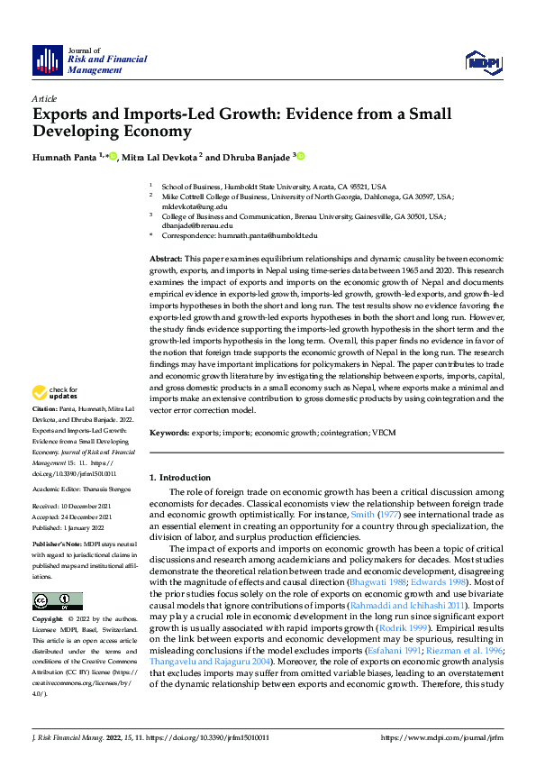 (PDF) Exports and Imports-Led Growth: Evidence from a Small Developing ...