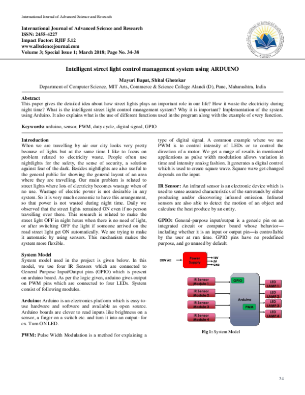 (PDF) Intelligent street light control management system using ARDUINO