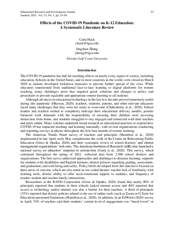 (PDF) Effects of the COVID-19 Pandemic on K-12 Education: A Systematic ...