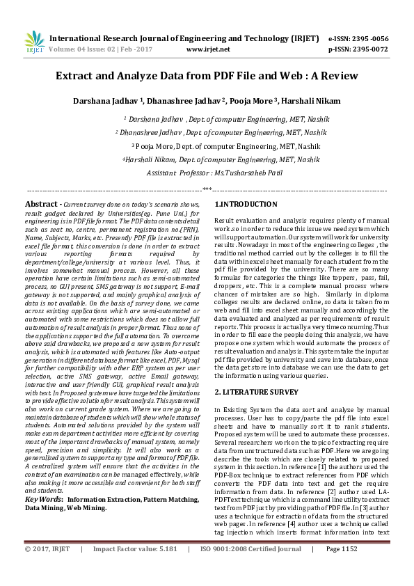 (PDF) Extract and Analyze Data from PDF File and Web : A Review