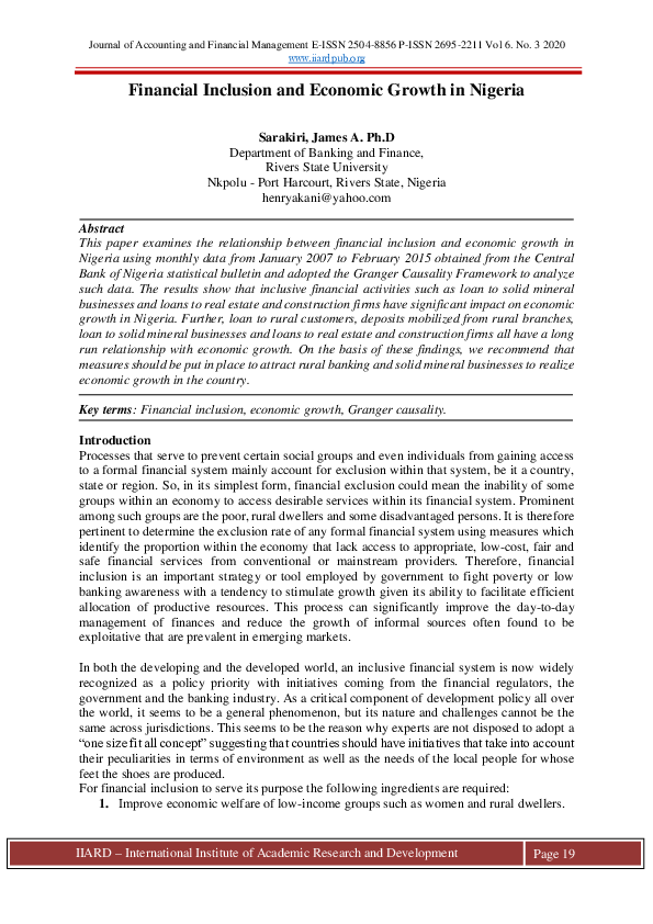 (PDF) Financial Inclusion and Economic Growth in Nigeria