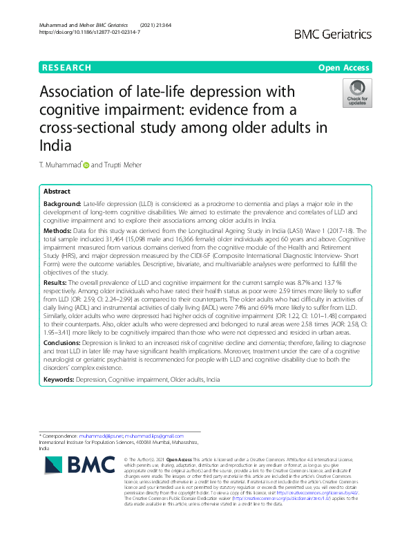 (PDF) Association of late-life depression with cognitive impairment ...