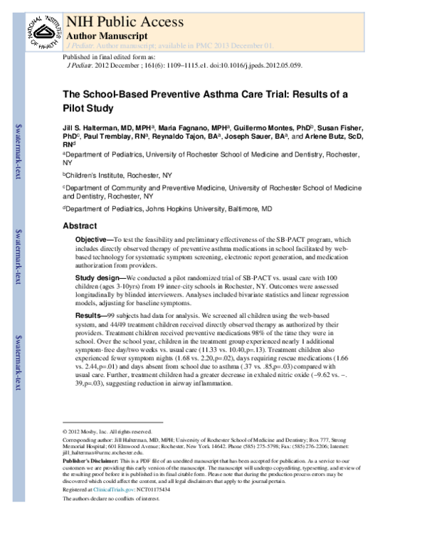 (PDF) The School-Based Preventive Asthma Care Trial: Results of a Pilot ...