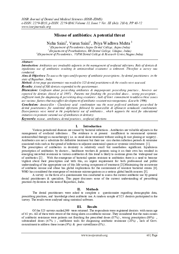 (PDF) Misuse of antibiotics: A potential threat