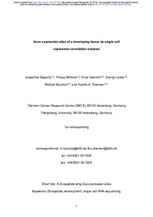 (PDF) Gene expression atlas of a developing tissue by single cell ...