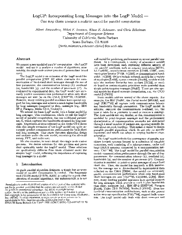 (PDF) LogGP: Incorporating Long Messages into the LogP Model - One step ...