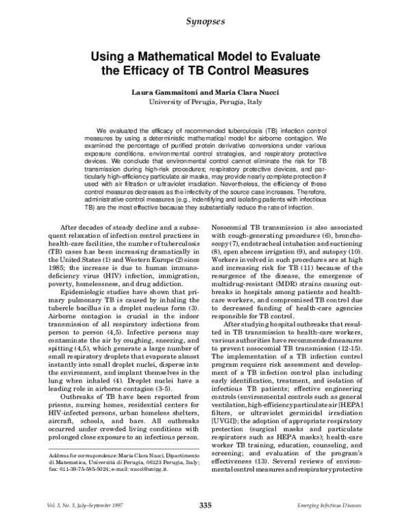 (PDF) Using a Mathematical Model to Evaluate the Efficacy of TB Control ...