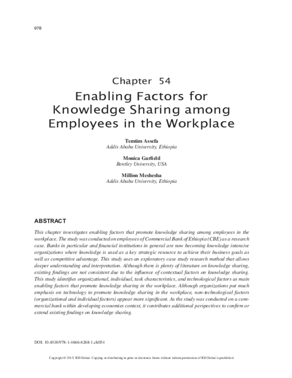(PDF) Enabling Factors for Knowledge Sharing among Employees in the ...