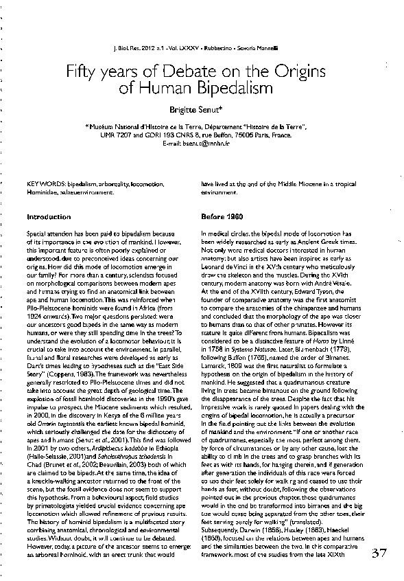 (PDF) Fifty years of debate on the origins of human bipedalism