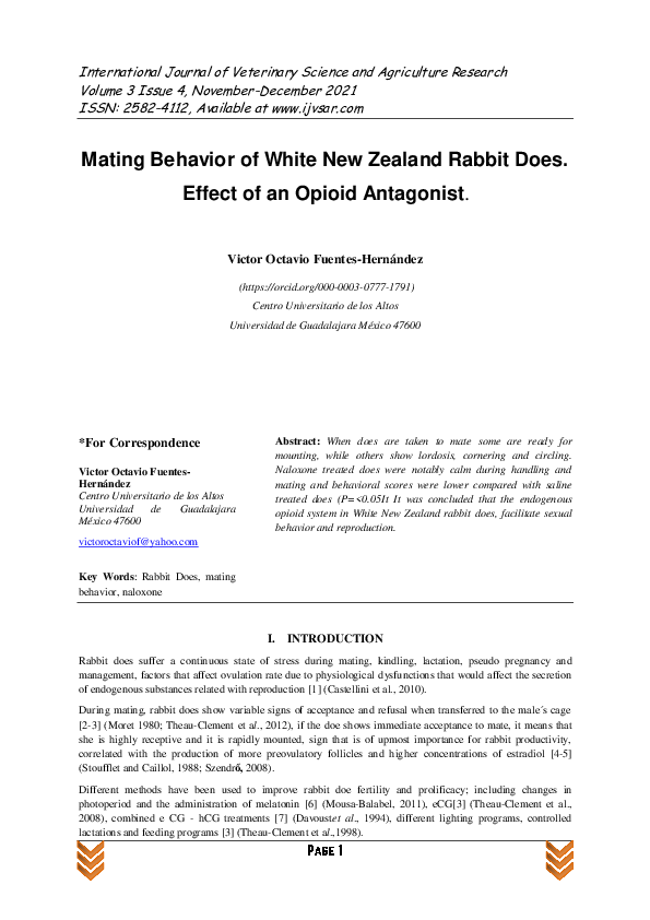 (PDF) Mating Behavior of White New Zealand Rabbit Does. Effect of an ...