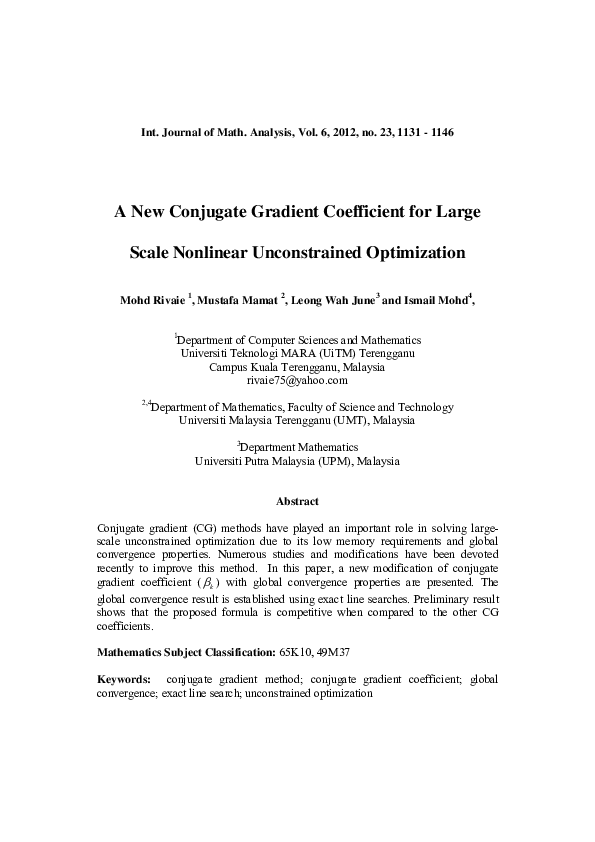 (PDF) Modified Hestenes-Steifel conjugate gradient coefficient for ...