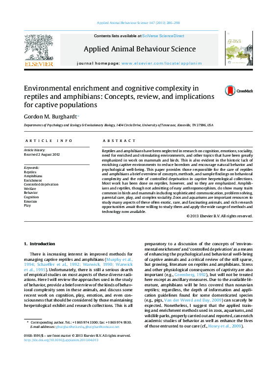 (PDF) Environmental enrichment and cognitive complexity in reptiles and ...