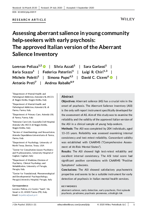 (PDF) Assessing aberrant salience in young community help‐seekers with ...