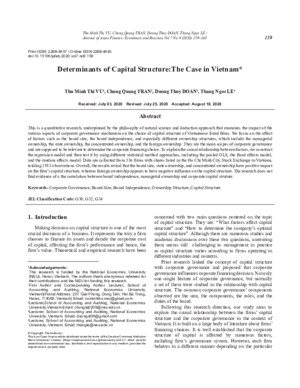 (PDF) Determinants of Capital Structure:The Case in Vietnam