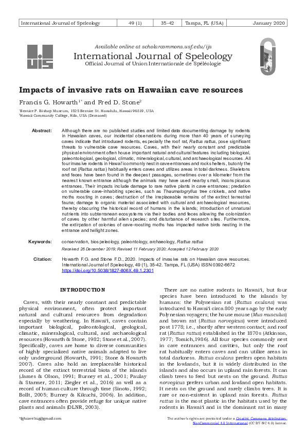 (PDF) Impacts of invasive rats on Hawaiian cave resources
