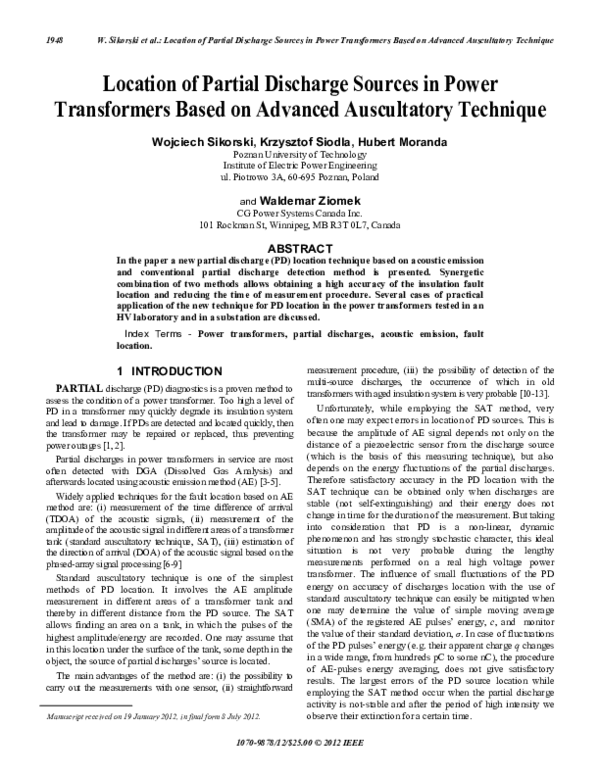 (PDF) Location of partial discharge sources in power transformers based ...