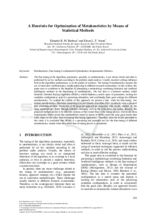 (PDF) A Heuristic for Optimization of Metaheuristics by Means of ...
