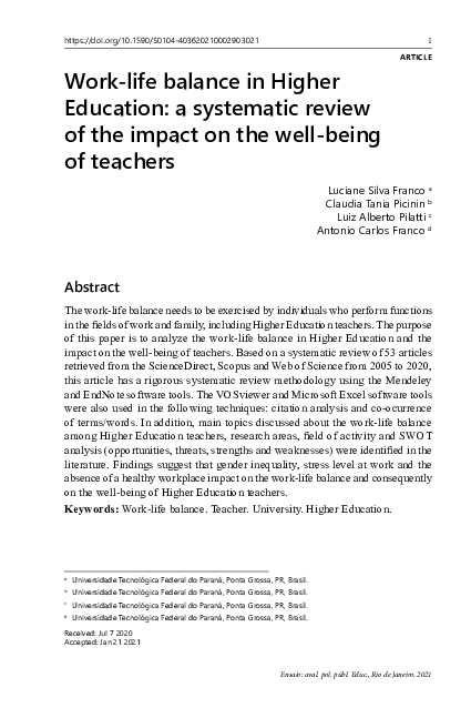 (PDF) Work-life balance in Higher Education: a systematic review of the ...