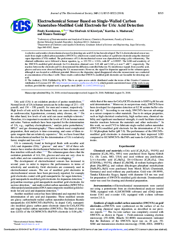(PDF) Electrochemical Sensor Based on Single-Walled Carbon Nanotubes ...