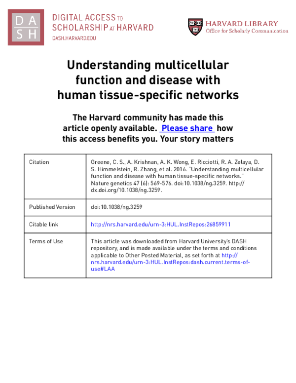 (PDF) Understanding multicellular function and disease with human ...