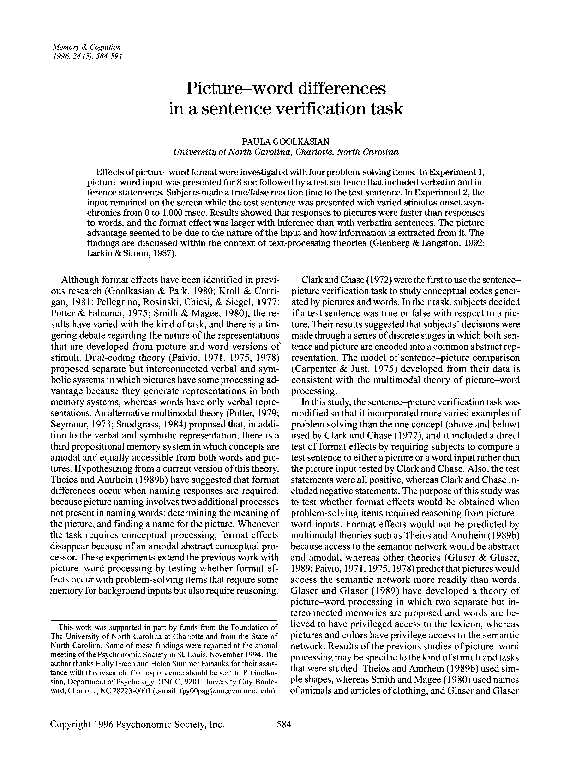 (PDF) Picture-word differences in a sentence verification task