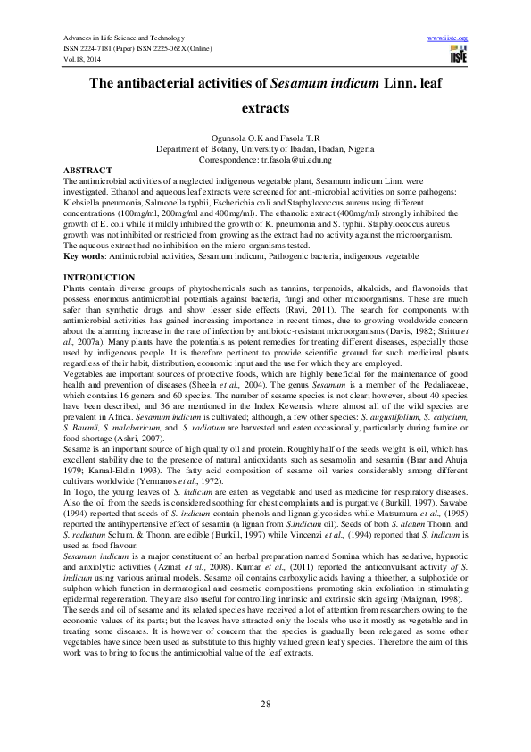 (PDF) The antibacterial activities of Sesamum indicum Linn. leaf ...