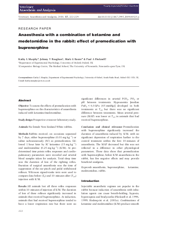 (PDF) Anaesthesia with a combination of ketamine and medetomidine in ...
