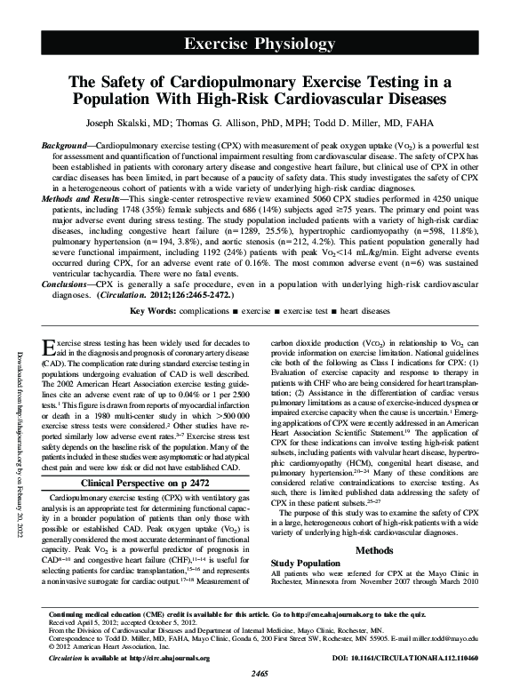 (PDF) The Safety of Cardiopulmonary Exercise Testing in a Population ...