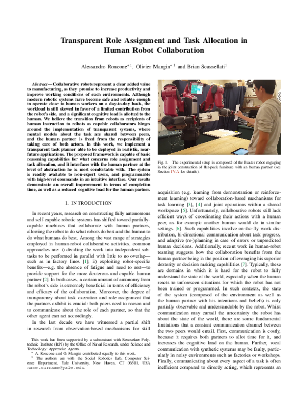 (PDF) Transparent role assignment and task allocation in human robot ...