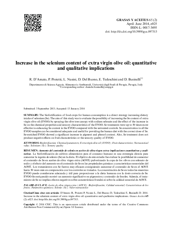 (PDF) Increase in the selenium content of extra virgin olive oil ...
