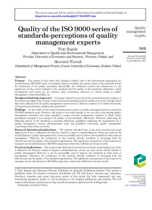 (PDF) Quality of the ISO 9000 series of standards-perceptions of ...