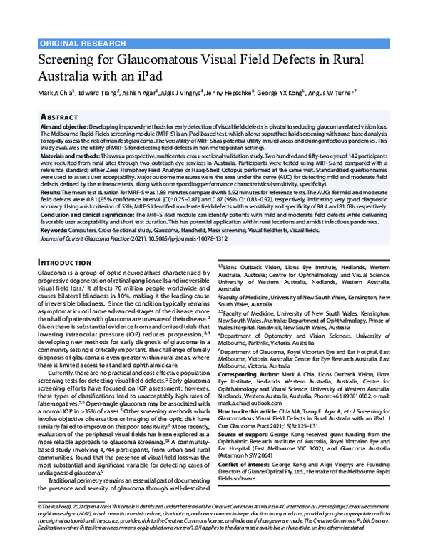 (PDF) Screening for Glaucomatous Visual Field Defects in Rural ...