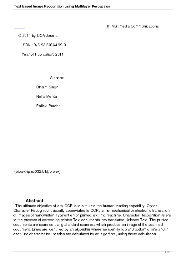 (PDF) Text Based Image Recognition using Multilayer Perceptron}