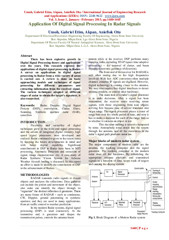 (PDF) Application Of Digital Signal Processing In Radar Signals