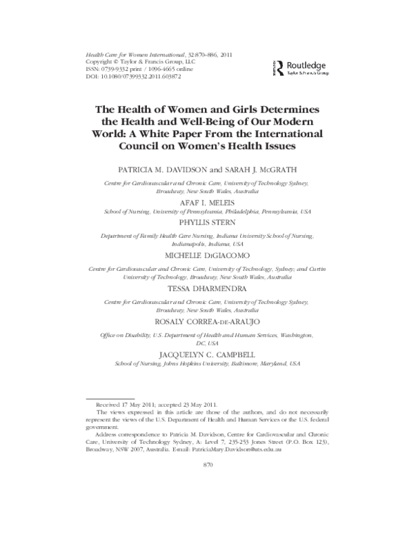 (PDF) The Health of Women and Girls Determines the Health and Well ...
