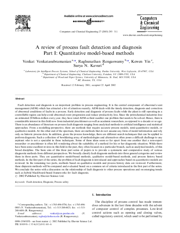 (PDF) A review of process fault detection and diagnosis: Part I ...