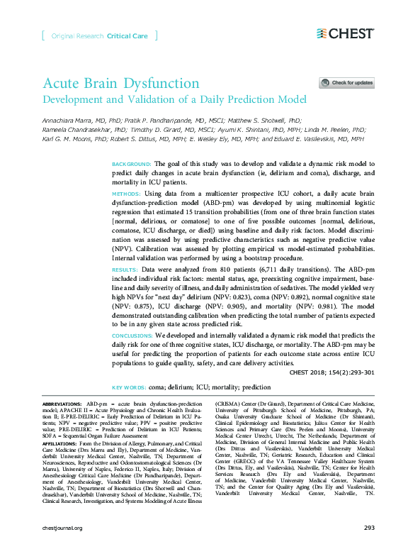 (PDF) Acute Brain Dysfunction: Development and Validation of a Daily ...