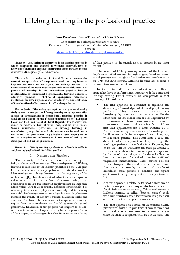 (PDF) Lifelong learning in the professional practice